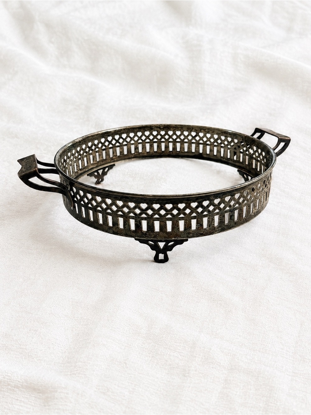 Vintage Silver-Plated Footed Gallery Tray 8” with Handles